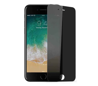 TechPlus iPhone 6/7/8 privacy tempered glass screen protector with 9H anti-spy coating, showing the front view with protective film.
