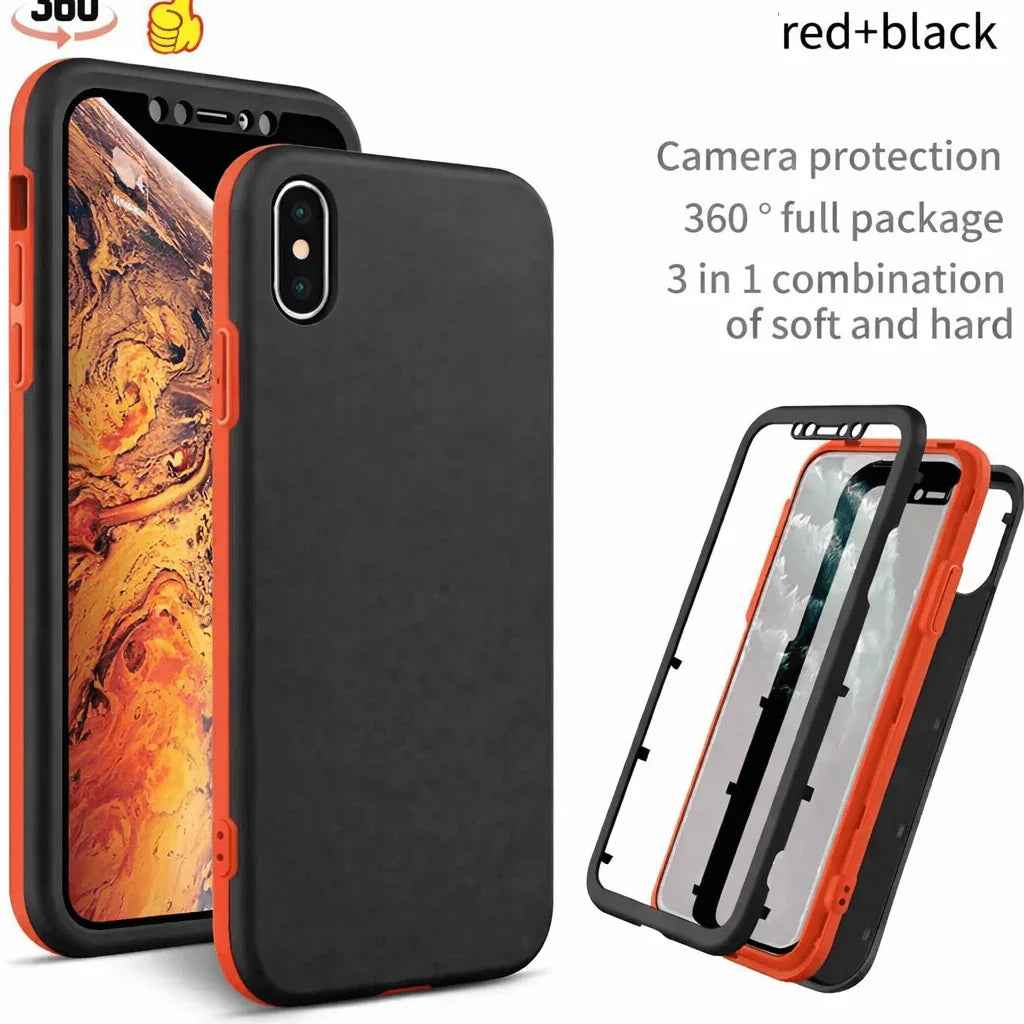 Techplus iPhone X 360-degree case with three-piece full body protection cover showing the assembled protective phone case.