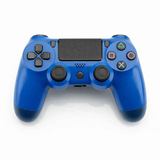 Blue PS4 controller by TechPlus with ergonomic grips and dual analog sticks, designed for comfortable gaming sessions.