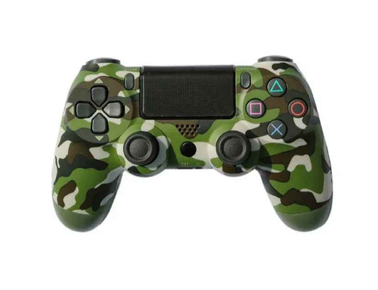 Camouflage green PS4 controller by TechPlus with ergonomic grips and dual analog sticks for gaming comfort.