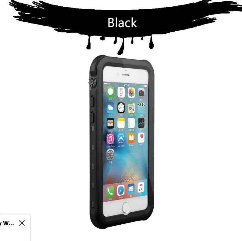 Techplus Redpepper waterproof case in black for iPhone 7 Plus and 8 Plus, showing the protective design and secure fit.
