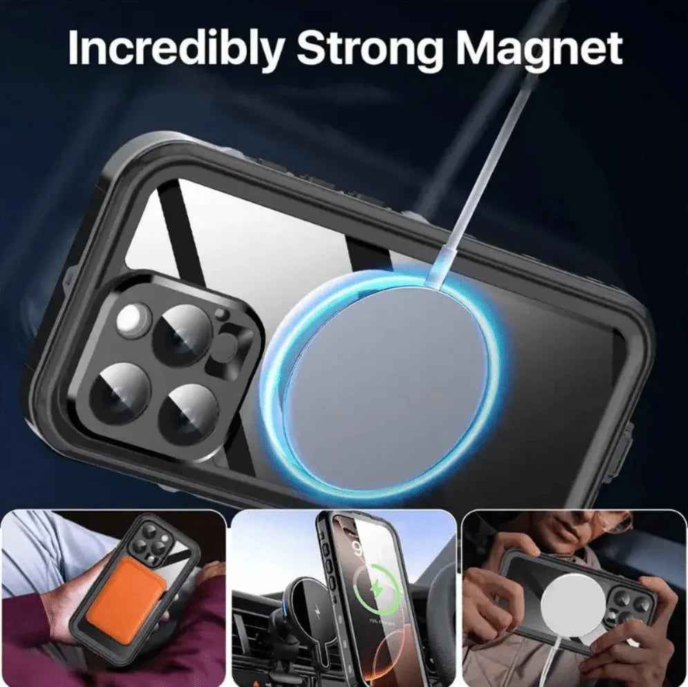 Techplus Redpepper waterproof MagSafe case for iPhone 16 Pro, shockproof cover with durable design and precise cutouts.