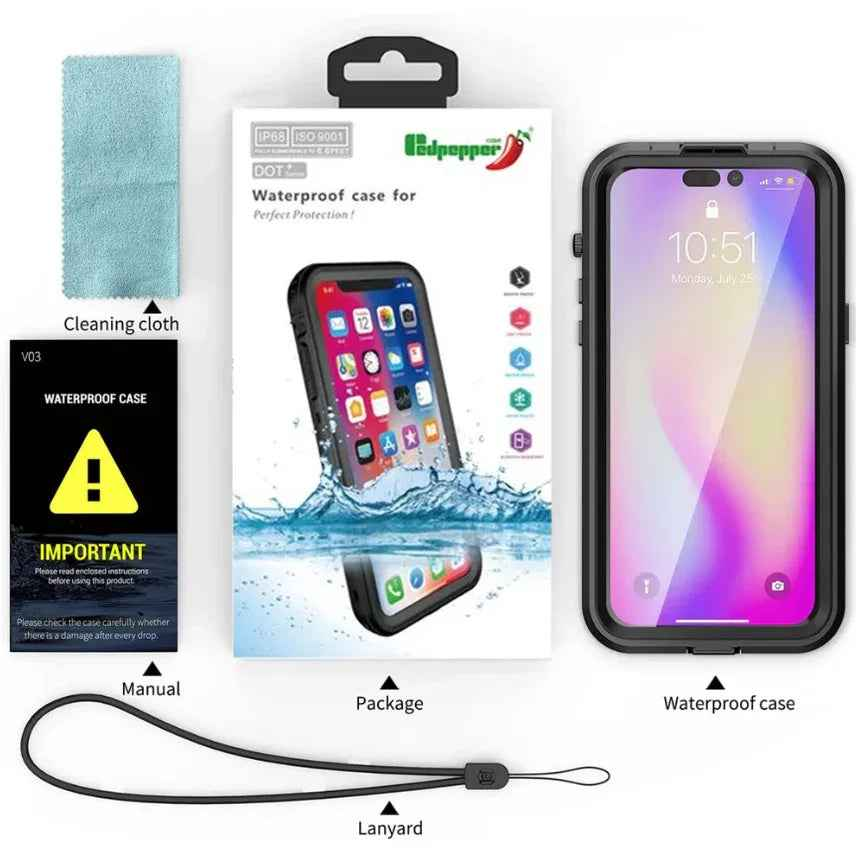 Techplus Redpepper waterproof MagSafe case for iPhone 16 Pro, shockproof cover with durable protection.