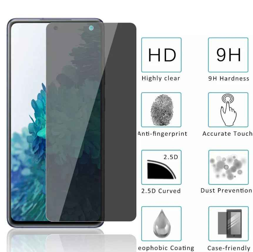 Samsung Galaxy S20 FE glass privacy screen protector by TechPlus, showing clear front view with privacy filter applied