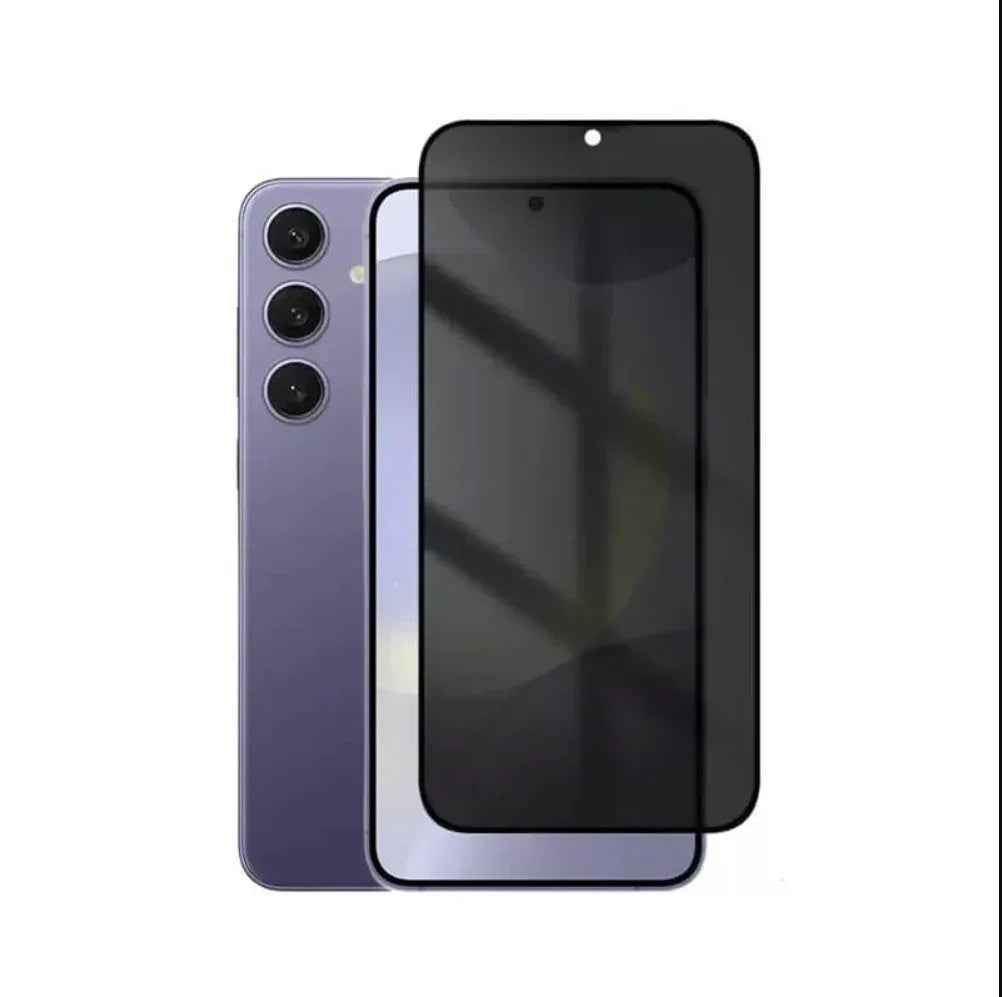 Samsung Galaxy S25 FE glass privacy screen protector by TechPlus, showing the clear glass with privacy filter on the phone screen.