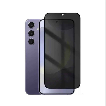 Samsung Galaxy S25 FE glass privacy screen protector by TechPlus, showing the clear glass with privacy filter on the phone screen.