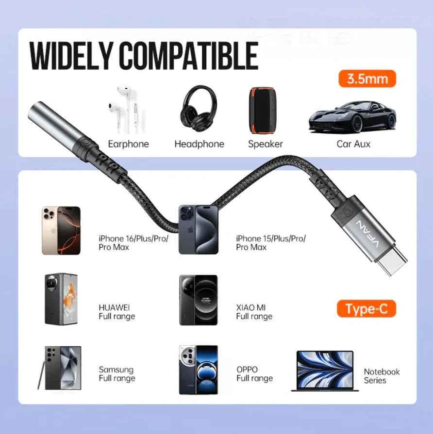 Techplus Type C to 3.5mm audio adapter showing a compact black connector for smartphones and audio devices.
