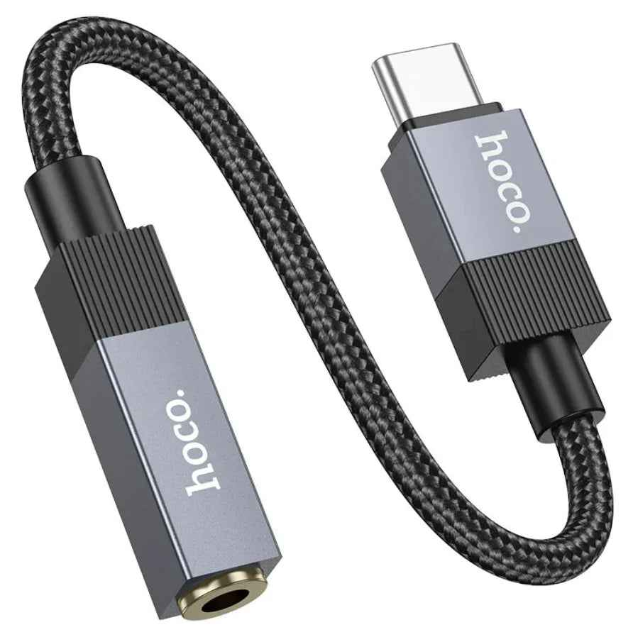 TechPlus UPA32C Type-C to 3.5mm audio adapter showing compact design and gold-plated connector for high-quality sound.