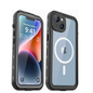 Techplus waterproof shockproof case for iPhone 14 Plus in red with protective cover and durable design.