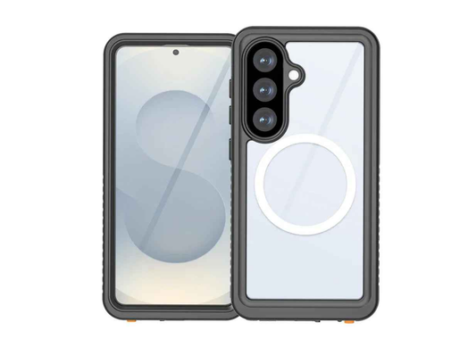 Clear waterproof and shockproof case for Samsung Galaxy S26 Plus by techplus, showing the protective cover's transparent design.