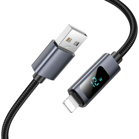 Techplus X112 USB to iPhone fast charging cable with LED display, 2.4A power, and durable design for quick charging.