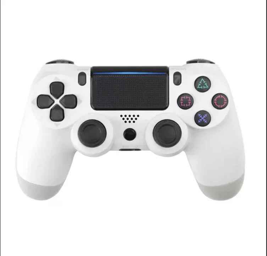 White TechPlus PS4 game controller with ergonomic design and dual analog sticks, perfect for PlayStation gaming sessions.