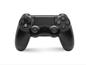 Black PS4 controller by TechPlus for home gaming console, with ergonomic design and button layout visible.