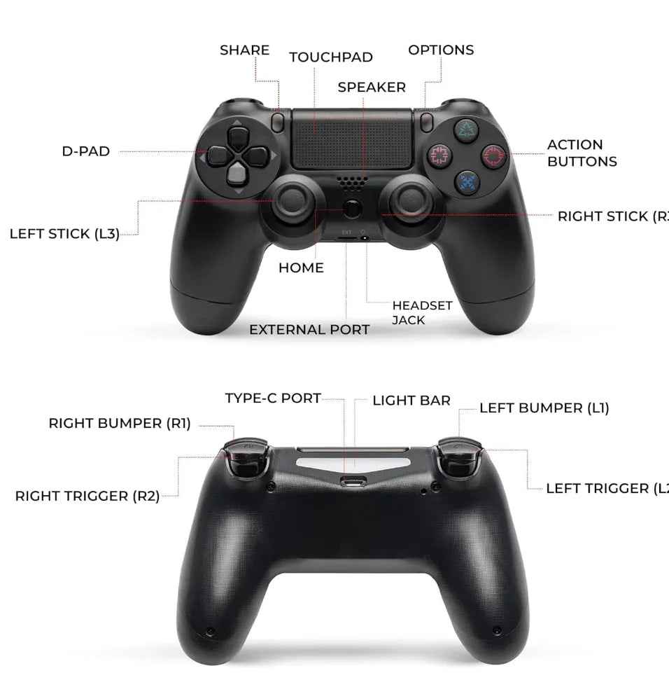 Black PS4 controller by techplus, wireless gamepad for PlayStation 4 gaming console with ergonomic design.