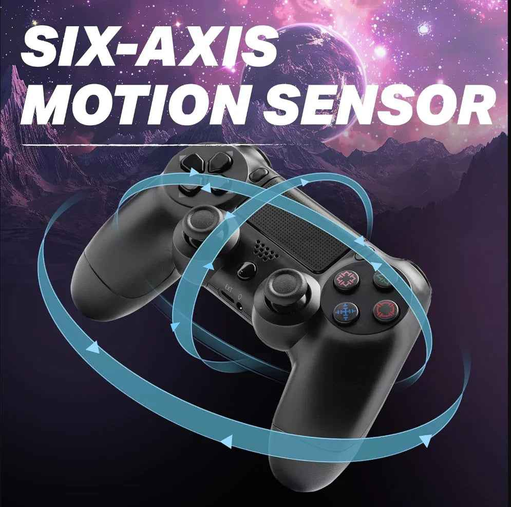 Black PS4 controller by techplus, designed for PlayStation 4 gaming with ergonomic buttons and thumbsticks.