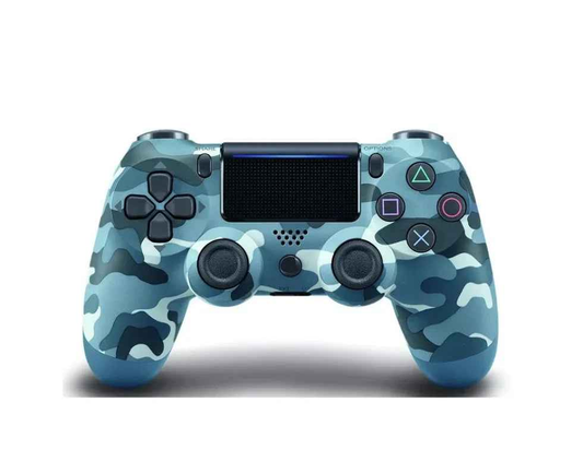 Blue camouflage PS4 controller by techplus, designed for comfortable gaming on home consoles.