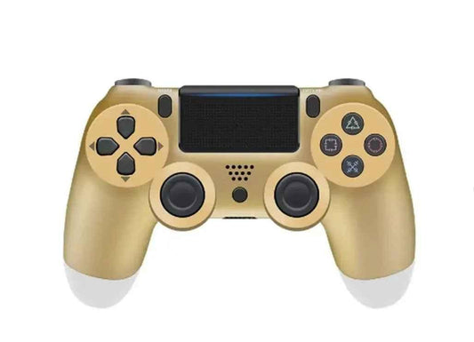 Gold PS4 controller by TechPlus, showing the sleek design and ergonomic buttons for PlayStation gaming.