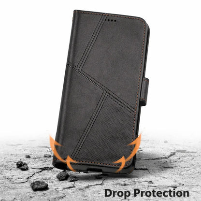 Black Samsung Galaxy S20 flip wallet case by TechPlus with cowhide dot pattern, offering stylish phone protection.