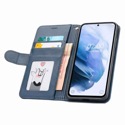 Techplus Samsung Galaxy S24 FE flip wallet case with cowhide dot pattern, black mobile phone case for stylish protection.