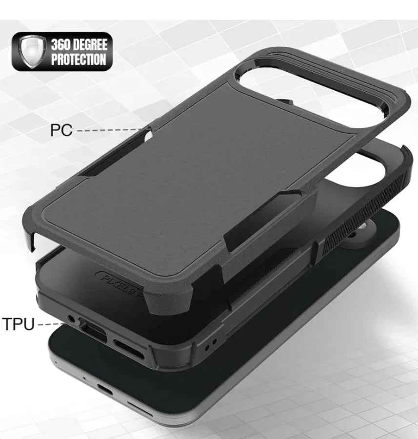 Techplus Google Pixel 10 Pro XL dual-layer armor hard phone case showing rugged design and protective features.
