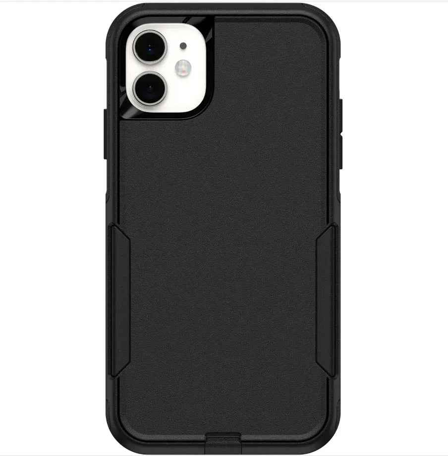 Techplus iPhone 12 dual layer armor hard case showing rugged black design and precise cutouts for ports and camera protection.