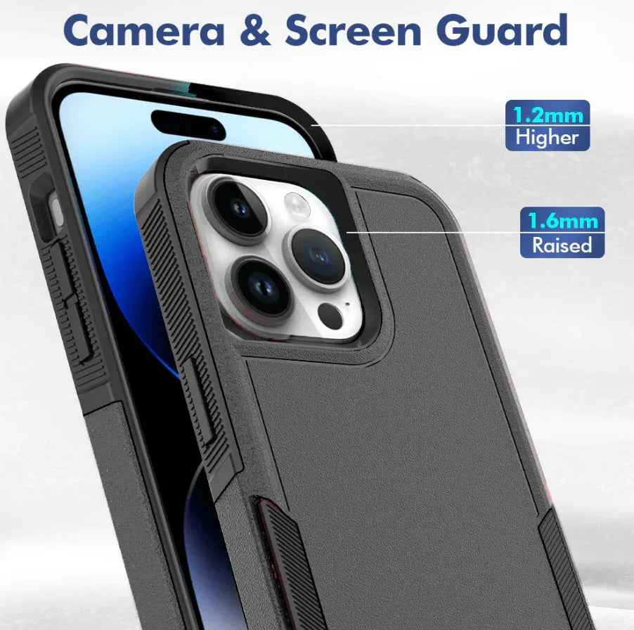 Techplus iPhone 12 Pro Max dual layer armor hard case showing reinforced edges and textured back for durable mobile phone protection.