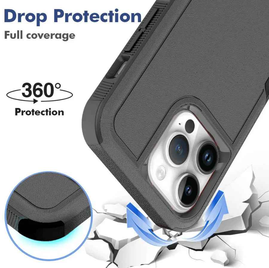 Techplus iPhone 12 Pro Max dual layer armor hard case showing rugged design and precise cutouts for camera and ports.