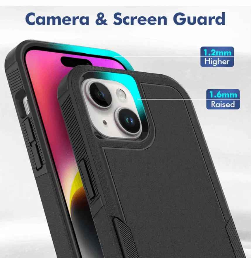 Techplus iPhone 14 Plus dual layer armor hard case showing rugged design and textured surface for added protection.