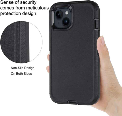 Techplus iPhone 15 Plus heavy-duty shockproof mobile phone case showing reinforced edges and textured back for durability.