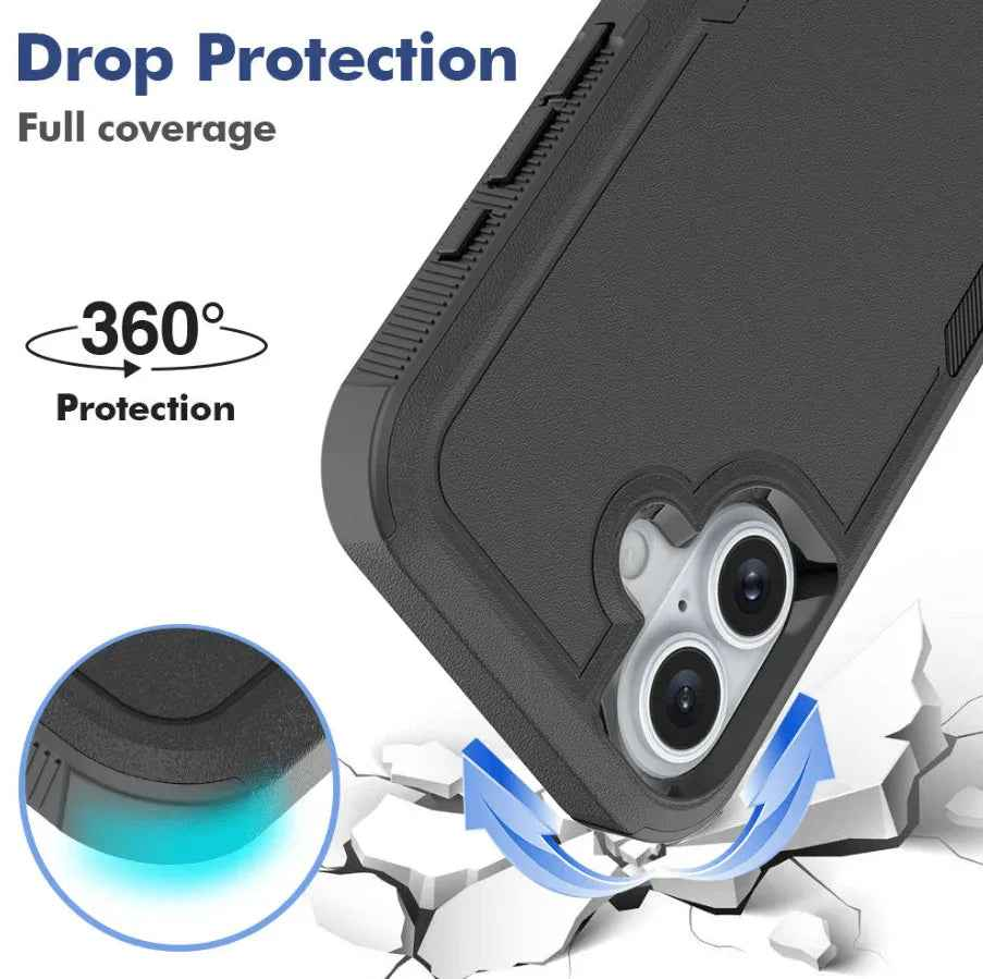 Techplus iPhone 16 dual layer armor hard case showing reinforced edges and textured back for durable mobile phone protection.