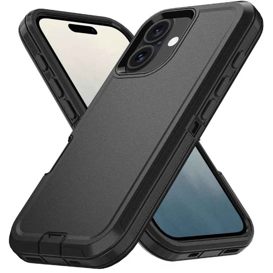 Techplus iPhone 16 heavy-duty shockproof mobile phone case showing rugged design and reinforced edges for durable protection.