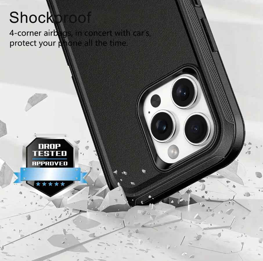 Techplus iPhone 16 Pro heavy-duty shockproof mobile phone case with reinforced edges and textured grip for added protection.