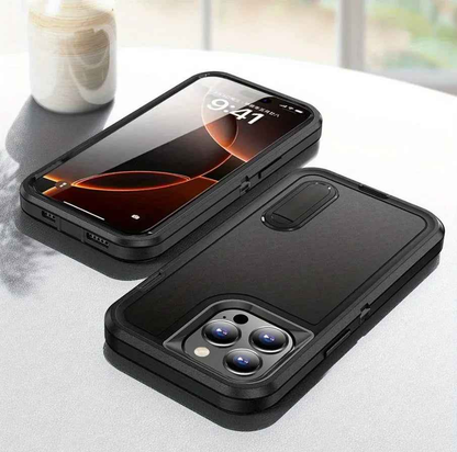 TechPlus iPhone 16 Pro Max triple-layer armor hard case with kickstand, showing rugged protective design and built-in stand.