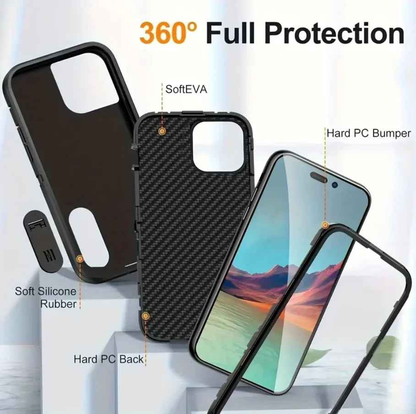 Techplus iPhone 16 Pro Max triple-layer armor hard case with kickstand, offering durable protection and a convenient stand feature.