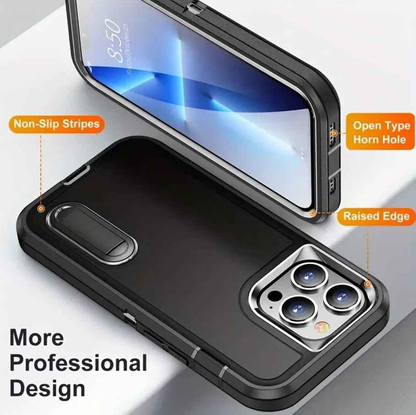Techplus iPhone 16 Pro Max triple-layer armor hard case with kickstand, rugged protective mobile phone case with built-in stand.