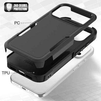 Techplus iPhone 17 Pro dual layer armor hard phone case with reinforced edges and textured grip for protection.