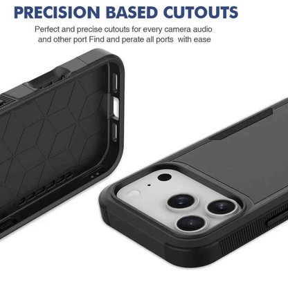 Techplus iPhone 17 Pro dual layer armor hard case showing rugged exterior and precise cutouts for buttons and camera.