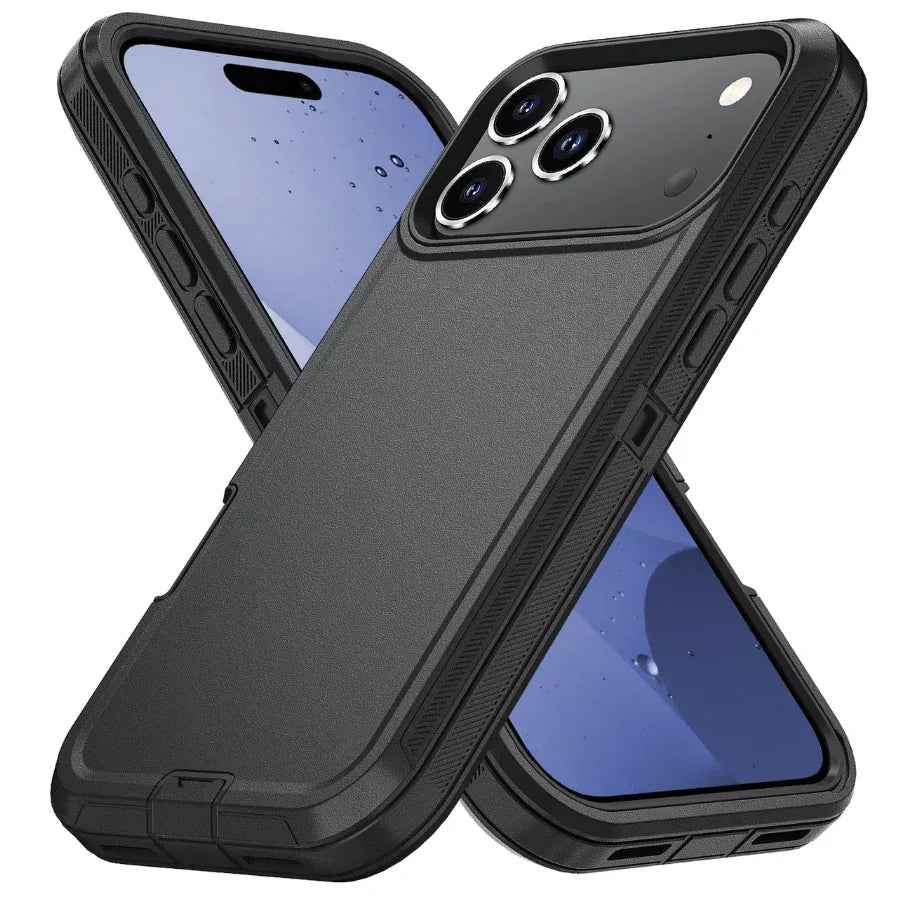 TechPlus iPhone 17 Pro triple layer armor hard case showing reinforced edges and textured back for durable mobile protection.