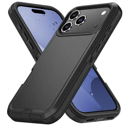 TechPlus iPhone 17 Pro triple layer armor hard case showing reinforced edges and textured back for durable mobile protection.