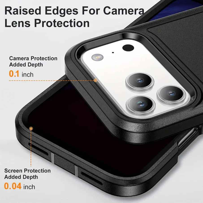 TechPlus iPhone 17 Pro triple layer armor hard case showing rugged black design with reinforced edges for protection.