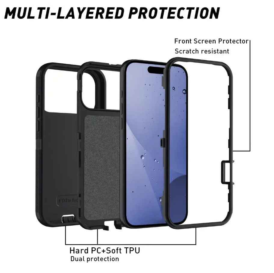 Techplus iPhone 17 Pro triple-layer armor hard case showing rugged design and textured surface for enhanced protection.