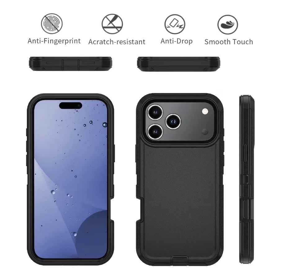 Techplus iPhone 17 Pro triple layer armor hard case showing rugged design and secure fit for mobile protection.
