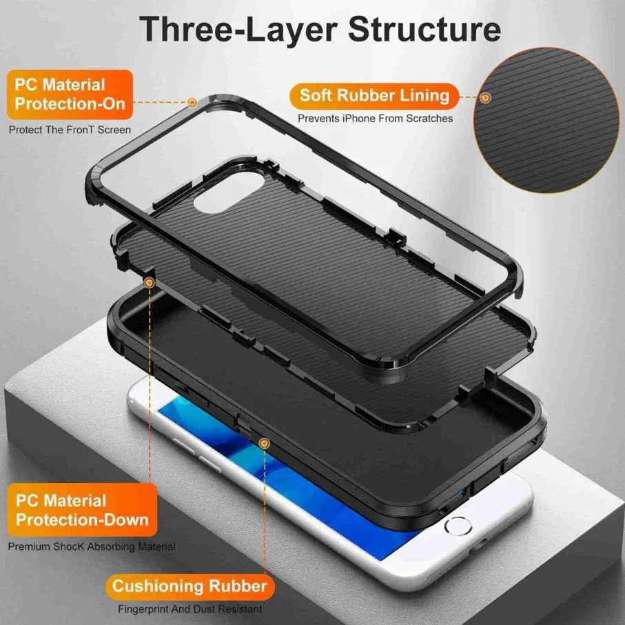 Techplus iPhone 7 Plus triple layer armor hard case showing durable, rugged design with reinforced edges for protection.