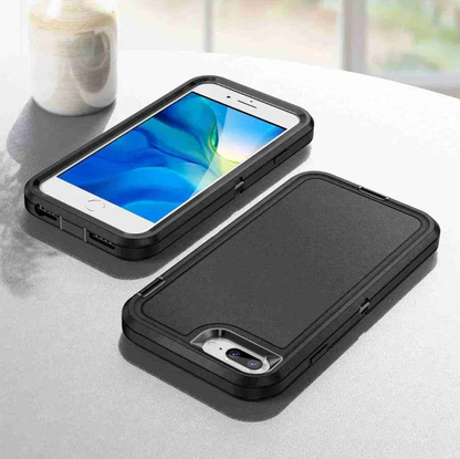 Techplus iPhone 7 Plus triple layer armor hard case showing durable black and gray protective phone cover with textured design.