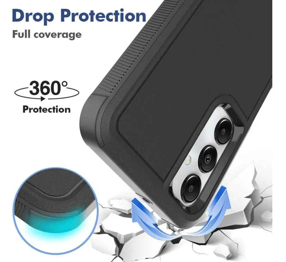 Black Samsung Galaxy A05 dual-layer armor hard case by techplus, providing rugged protection for mobile phones.