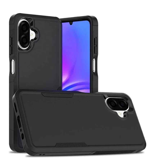 Black Samsung Galaxy A07 dual-layer armor hard case by techplus, offering durable protective coverage for mobile phones.