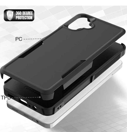 Black Samsung Galaxy A07 dual-layer armor hard case by techplus, providing rugged protection for mobile phones.