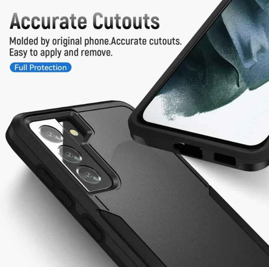 Black Samsung Galaxy S21 FE dual layer armor hard case by techplus, offering durable protection for mobile phones.