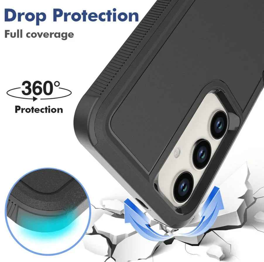 Techplus Samsung Galaxy S24 Plus dual-layer armor hard case protecting the phone with rugged design and durable materials.