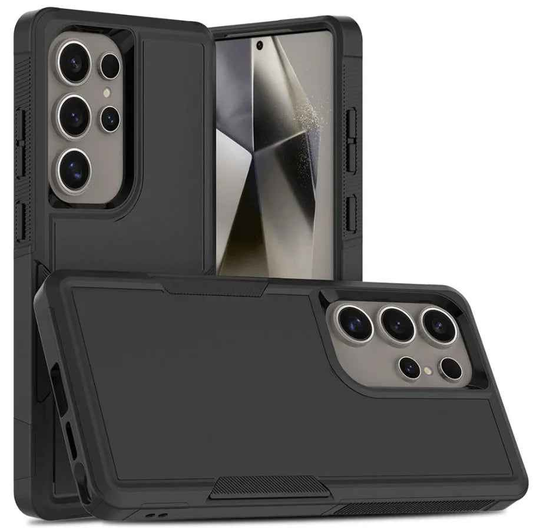Techplus Samsung Galaxy S25 Ultra dual-layer armor hard phone case with rugged design and reinforced edges for protection.